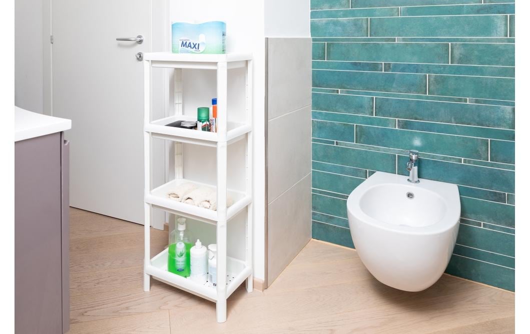 Toomax Büro-/Lagerregal freistehend – 4 Böden – 38 × 23 × 100 cm – 5 kg/Boden – Weiss – Polypropylen