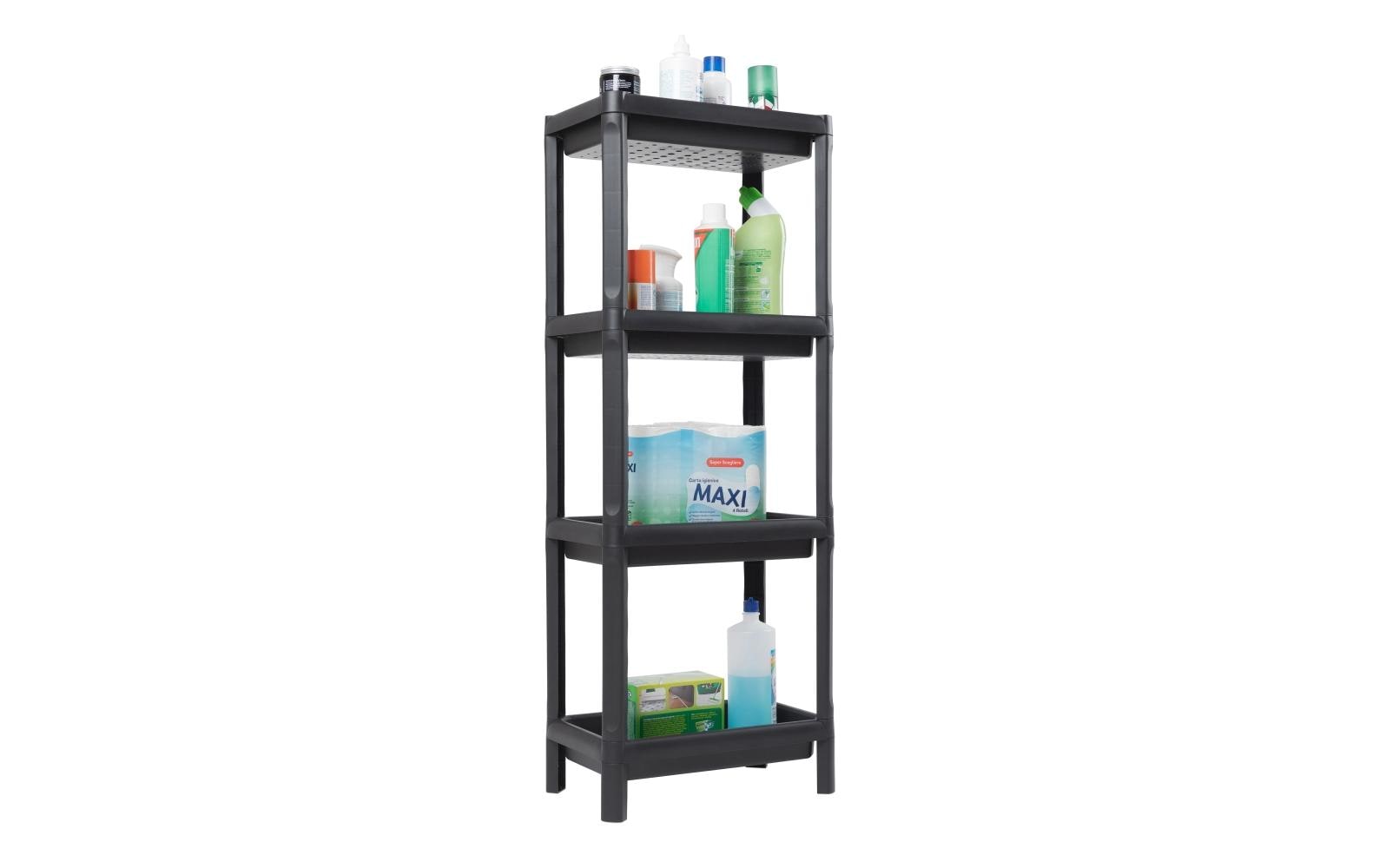 Toomax Büro-/Lagerregal freistehend – 4 Böden – 38 × 23 × 100 cm – 5 kg/Boden – schwarz – Polypropylen