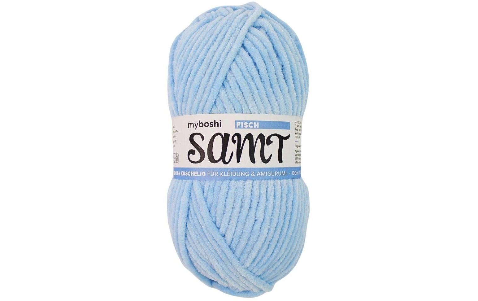 myBoshi Chenille Samt Garn Extra dick Hellblau – 100 g, 100 m, 100% Polyester, Nadel 5 mm, 1 Stk.