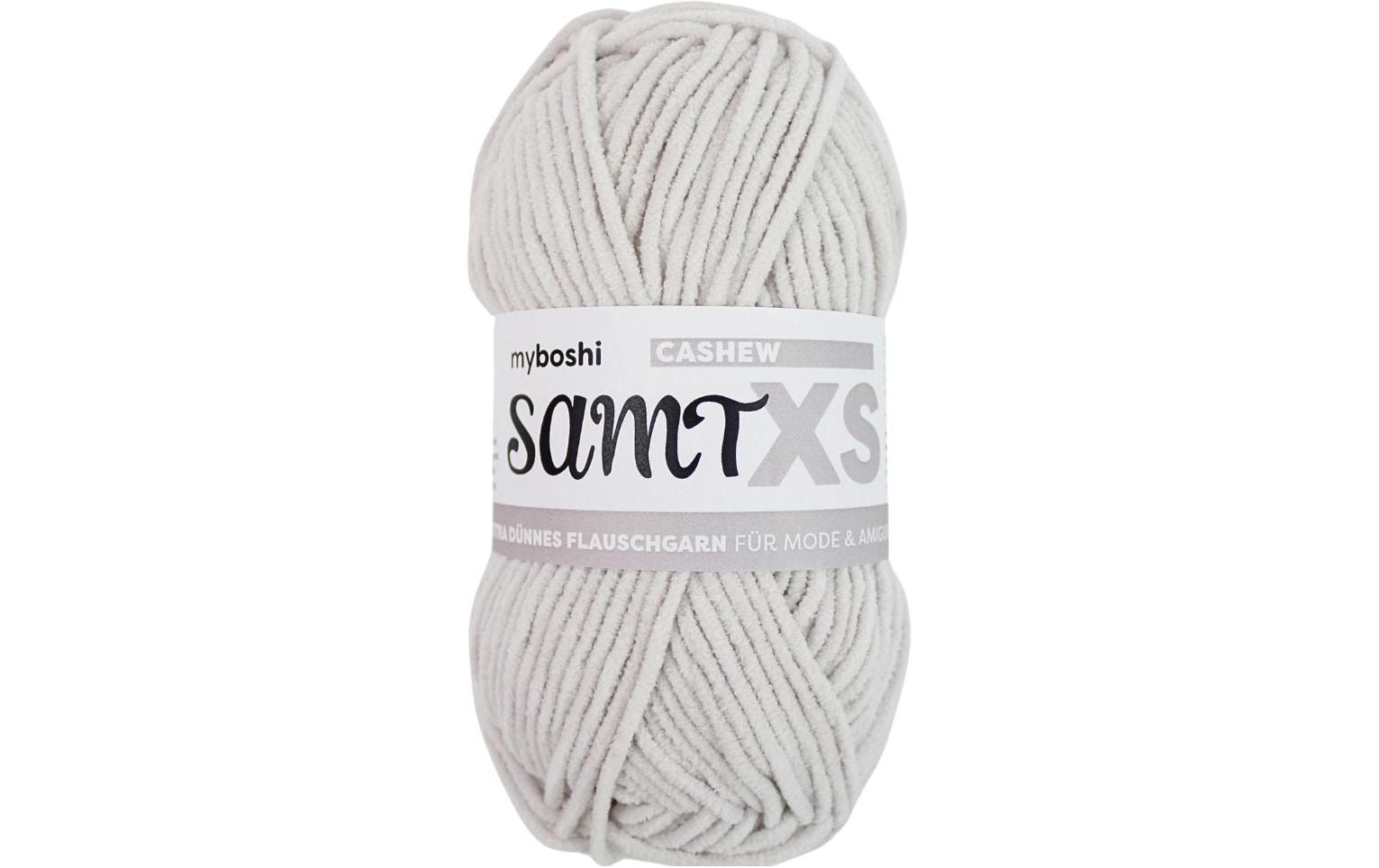 myBoshi Chenille Samt XS Wolle Hellgrau – 50 g, 90 m, 100% Polyester, Nadel 6 mm, 1 Stk.