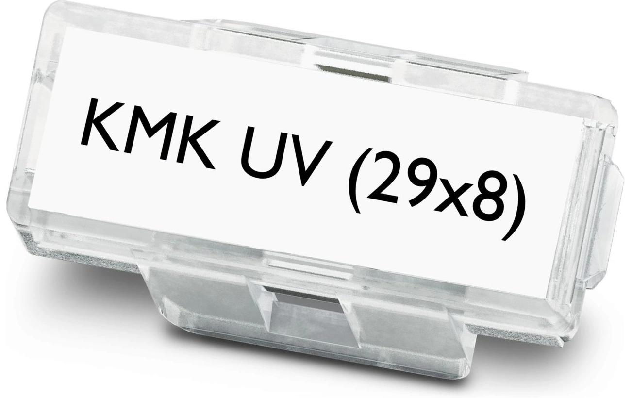 Phoenix Contact Kabelbeschriftung KMK UV (29X8) – 8 × 29 mm, Polyamid, Transparent, mit Befestigungsclip