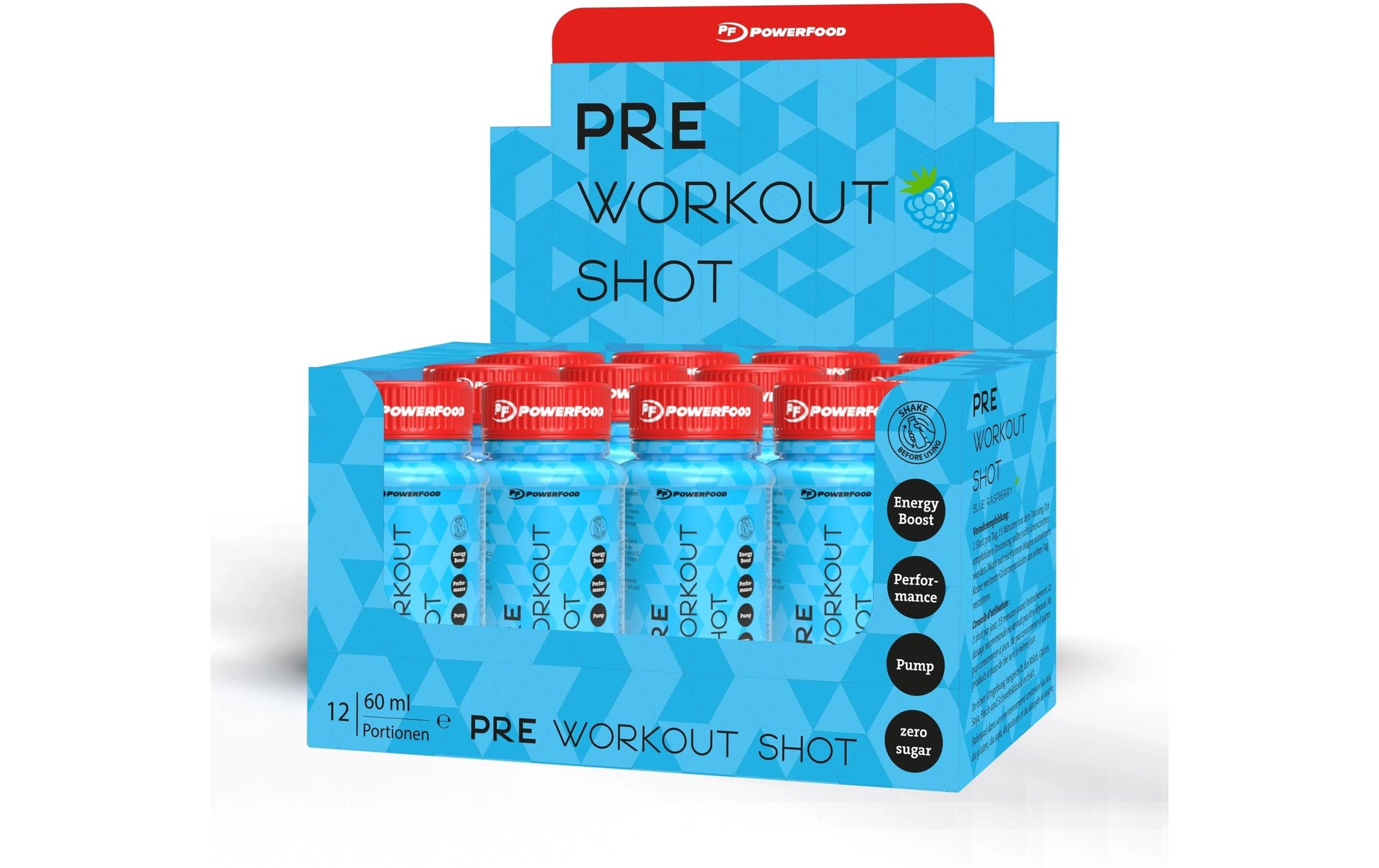 PowerFood Pre-Workout One, Himbeere, Zuckerfrei, Koffeinhaltig – 60 ml
