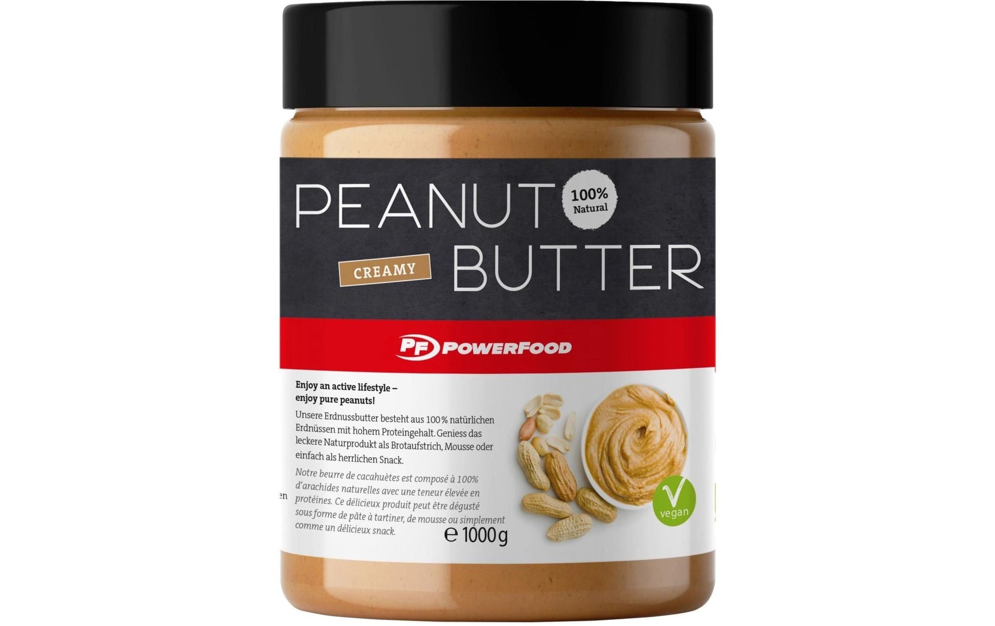 PowerFood Erdnussbutter, Cremig, Vegan – 1 kg