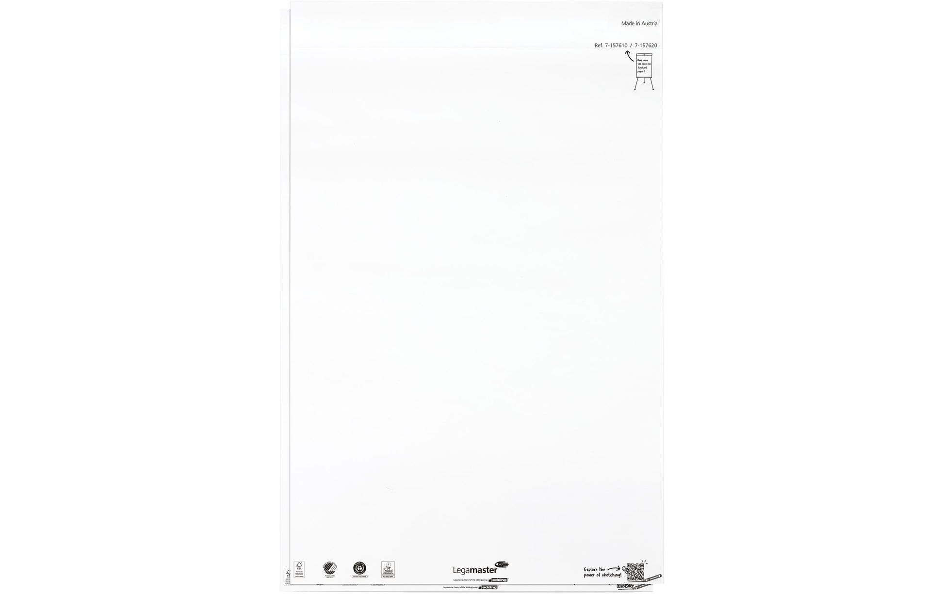 Legamaster Flipchart-Block SKETCH ECO – 65 × 98 cm, 50 Blatt/Block, 2 Blöcke, blanko, weiss, Papier, Recycling
