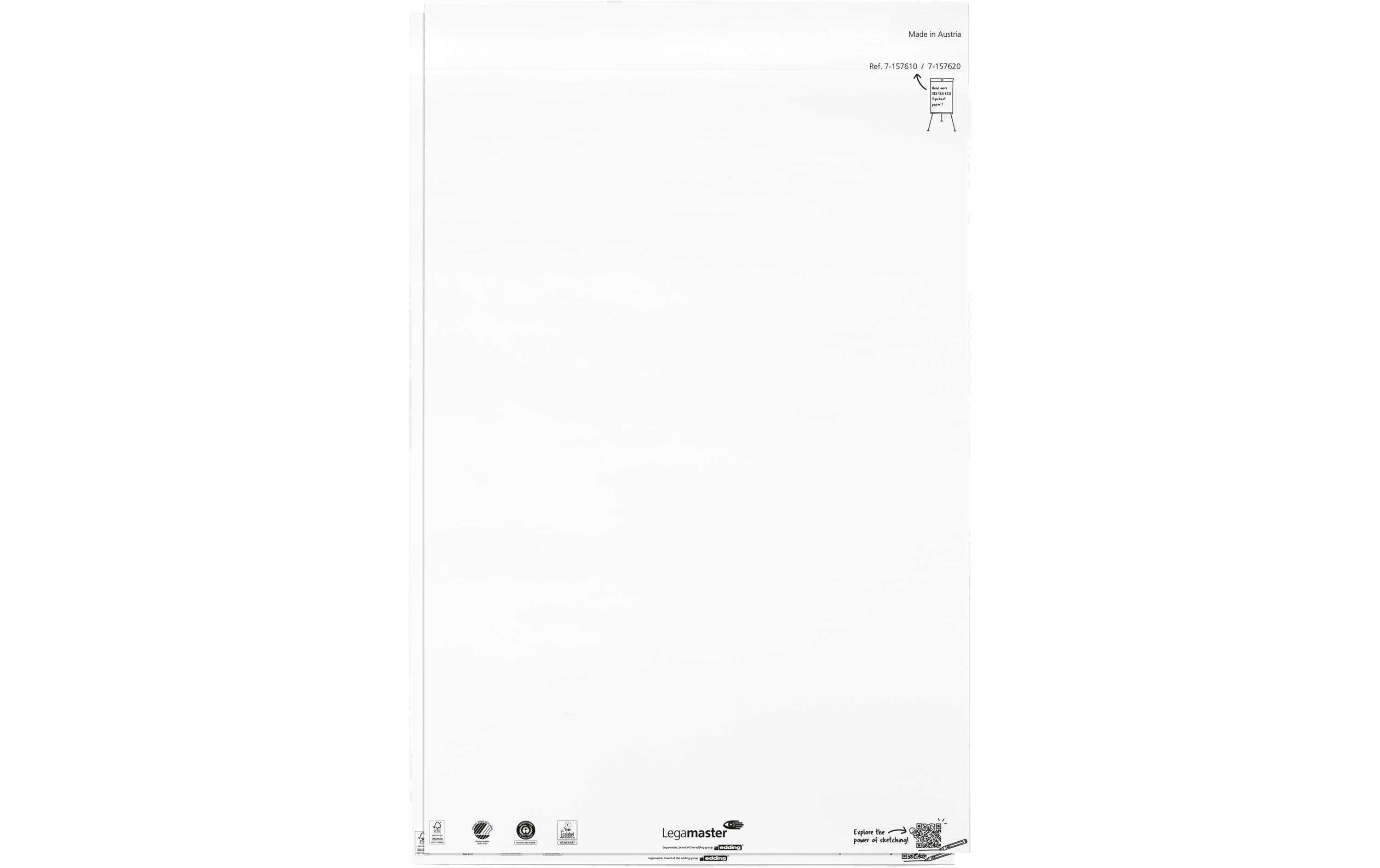 Legamaster Flipchart-Block SKETCH ECO – 65 × 98 cm, 50 Blatt/Block, 2 Blöcke, blanko, weiss, Papier, Recycling