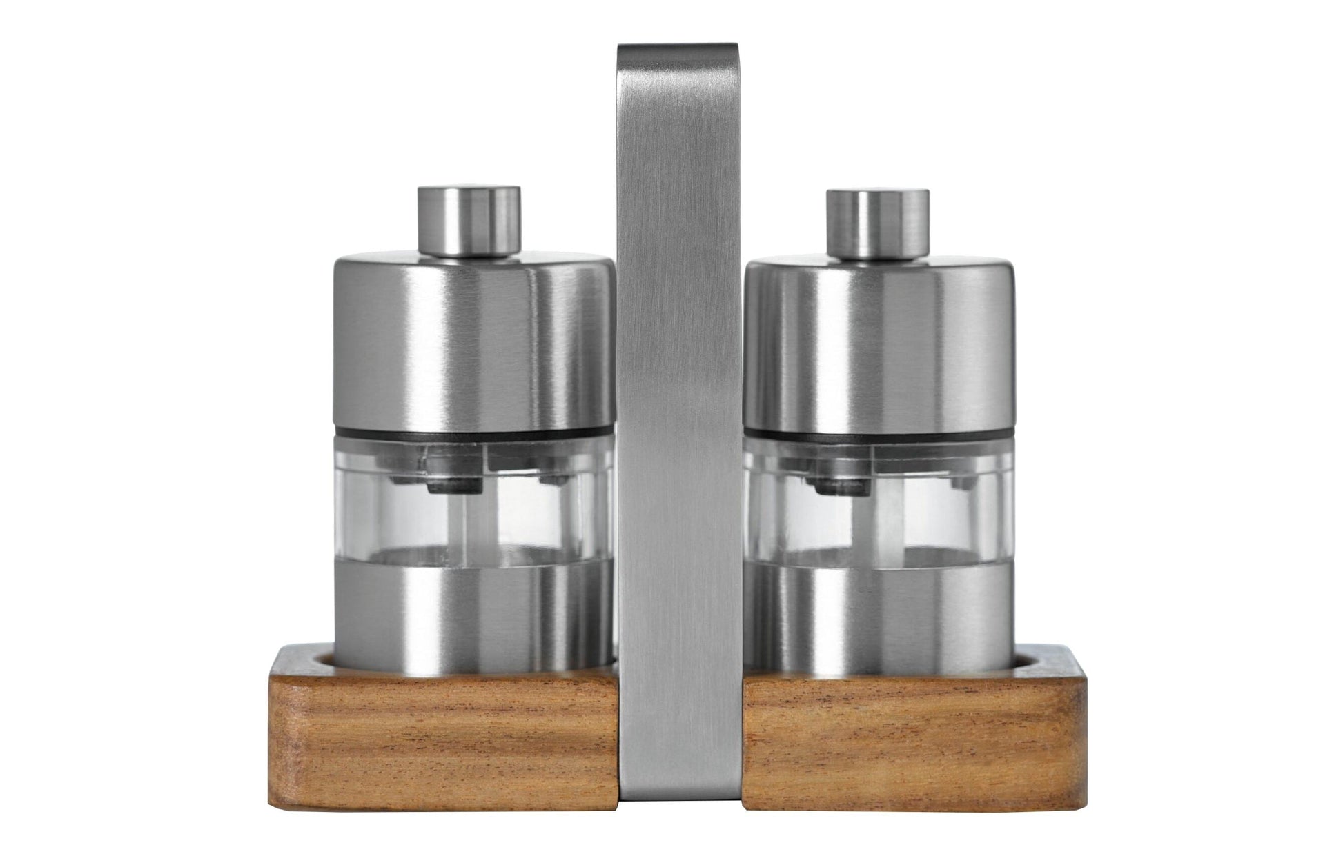 AdHoc Salz- und Pfeffermühlen-Set Ø 4,5 × 5 cm, Edelstahl/Akazienholz, Silber
