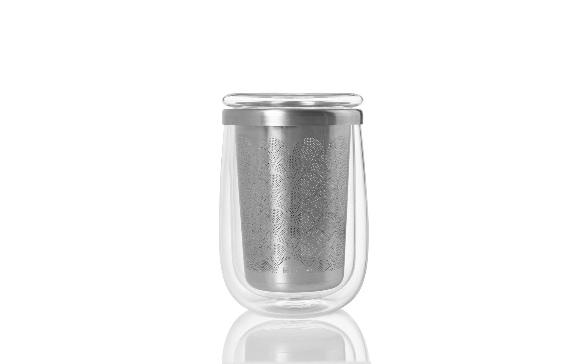 AdHoc Tee-Set Fusion Glass – 400 ml, Ø 7 cm, H 13,5 cm, Glas/Edelstahl, doppelwandig, mit Teefilter