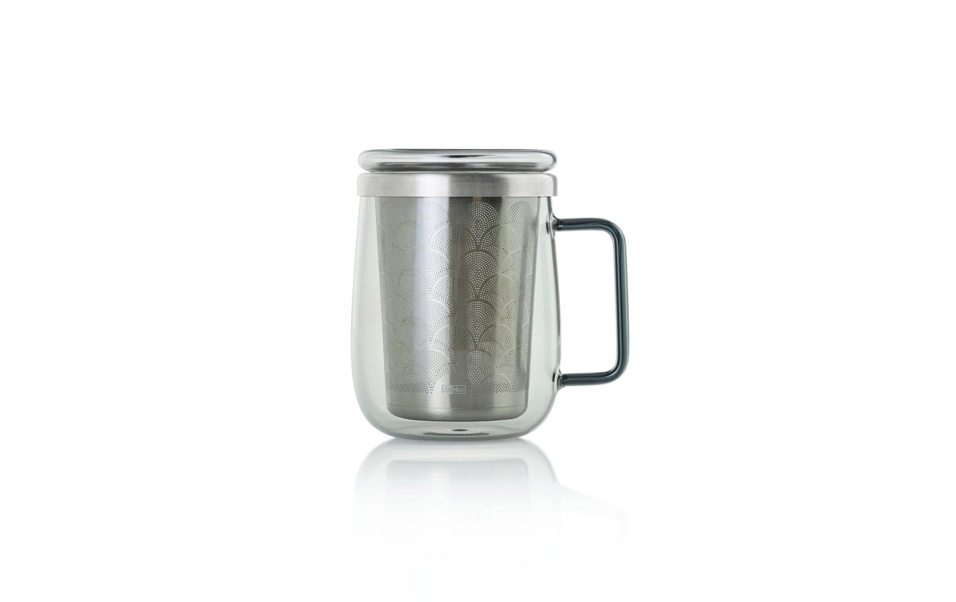 AdHoc Tasse Yuna – 560 ml, Ø 9,0 cm, H 12,5 cm, Glas, Transparent, mit Deckel, doppelwandig, mit Teefilter