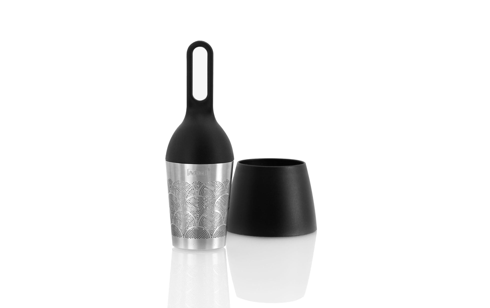 AdHoc FLOATEA Fusion – Teesieb Ø 4 × 12,4 cm, Kunststoff/Edelstahl, schwarz/silber