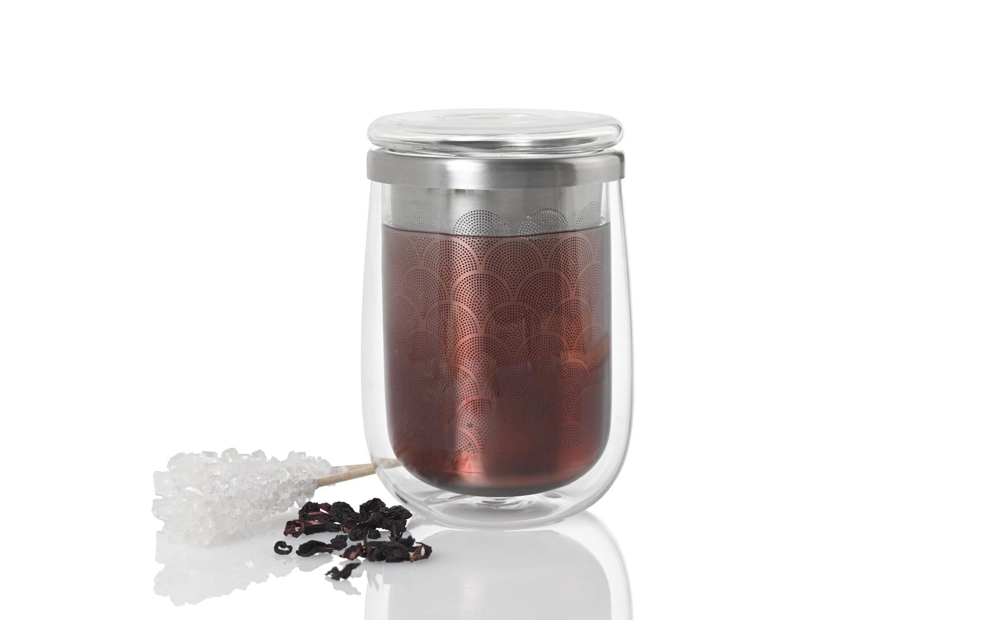 AdHoc Tee-Set Fusion Glass – 400 ml, Ø 7 cm, H 13,5 cm, Glas/Edelstahl, doppelwandig, mit Teefilter