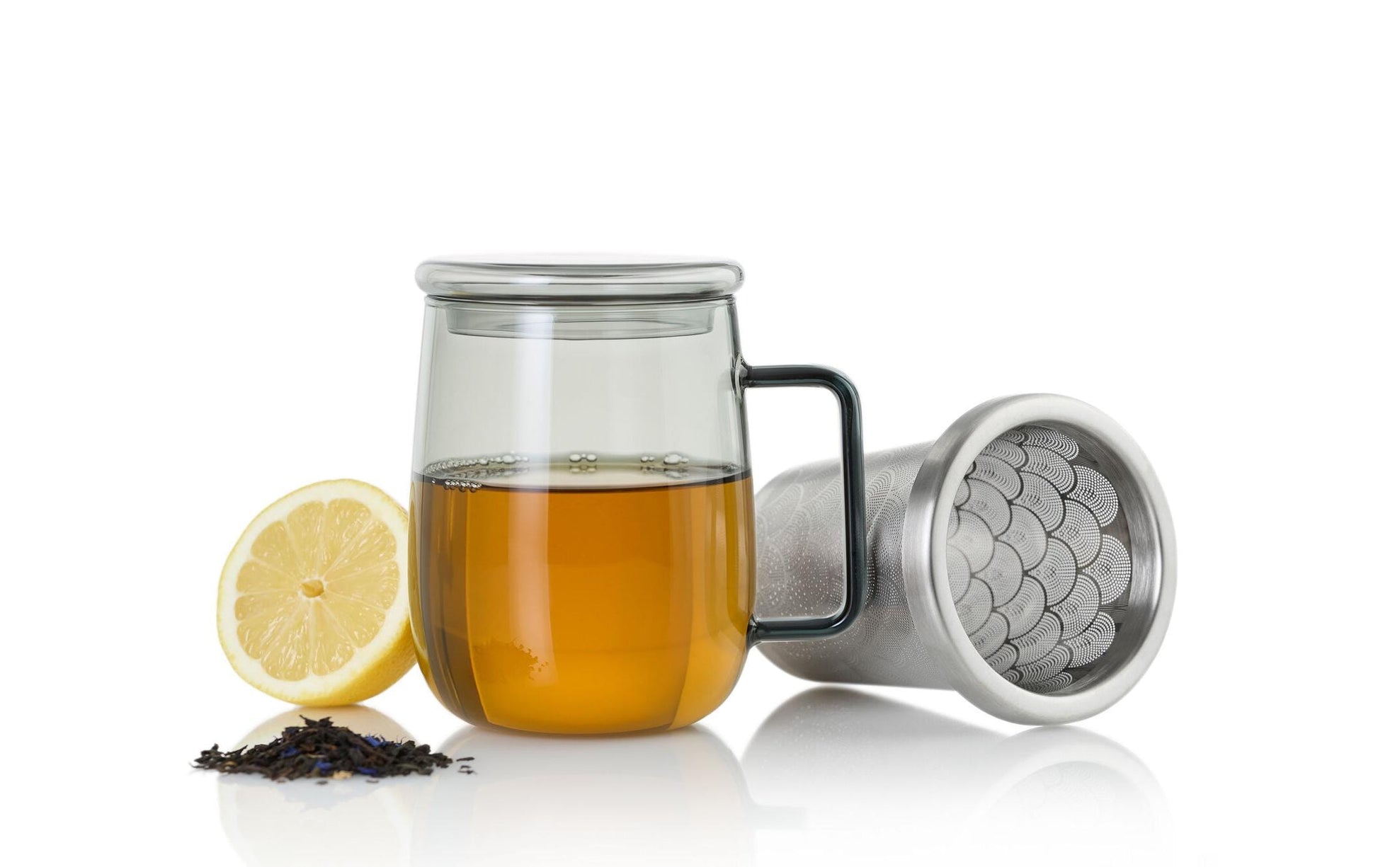 AdHoc Tasse Yuna – 560 ml, Ø 9,0 cm, H 12,5 cm, Glas, Transparent, mit Deckel, doppelwandig, mit Teefilter