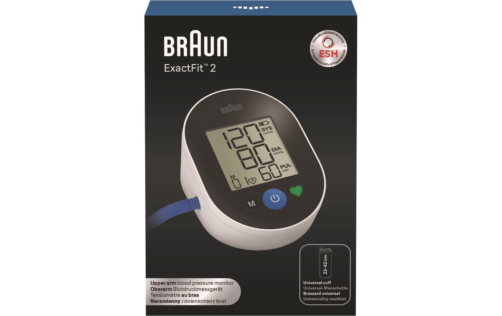 Braun Blutdruckmessgerät ExactFit 2 BUA4050 – Oberarm, 22–42 cm Umfang, 30 Speicherplätze