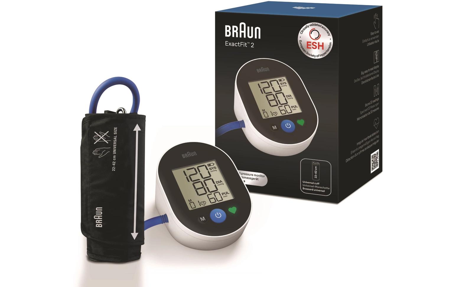 Braun Blutdruckmessgerät ExactFit 2 BUA4050 – Oberarm, 22–42 cm Umfang, 30 Speicherplätze