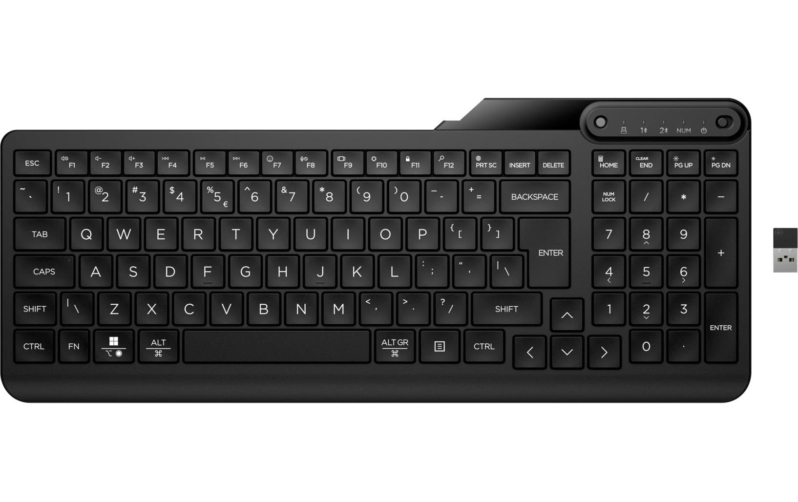 HP 475 – Tastatur, kabellos (Bluetooth/2,4 GHz), CH-Layout (DE-CH), Fullsize (mit Ziffernblock), Schwarz