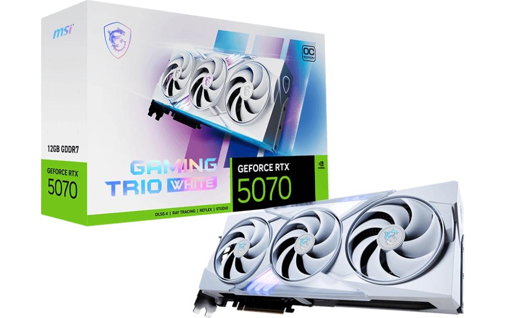 MSI GeForce RTX 5070 GAMING TRIO OC WEISS – PCIe Grafikkarte – 3×DP, 1×HDMI, PCIe 5.0, 250 W