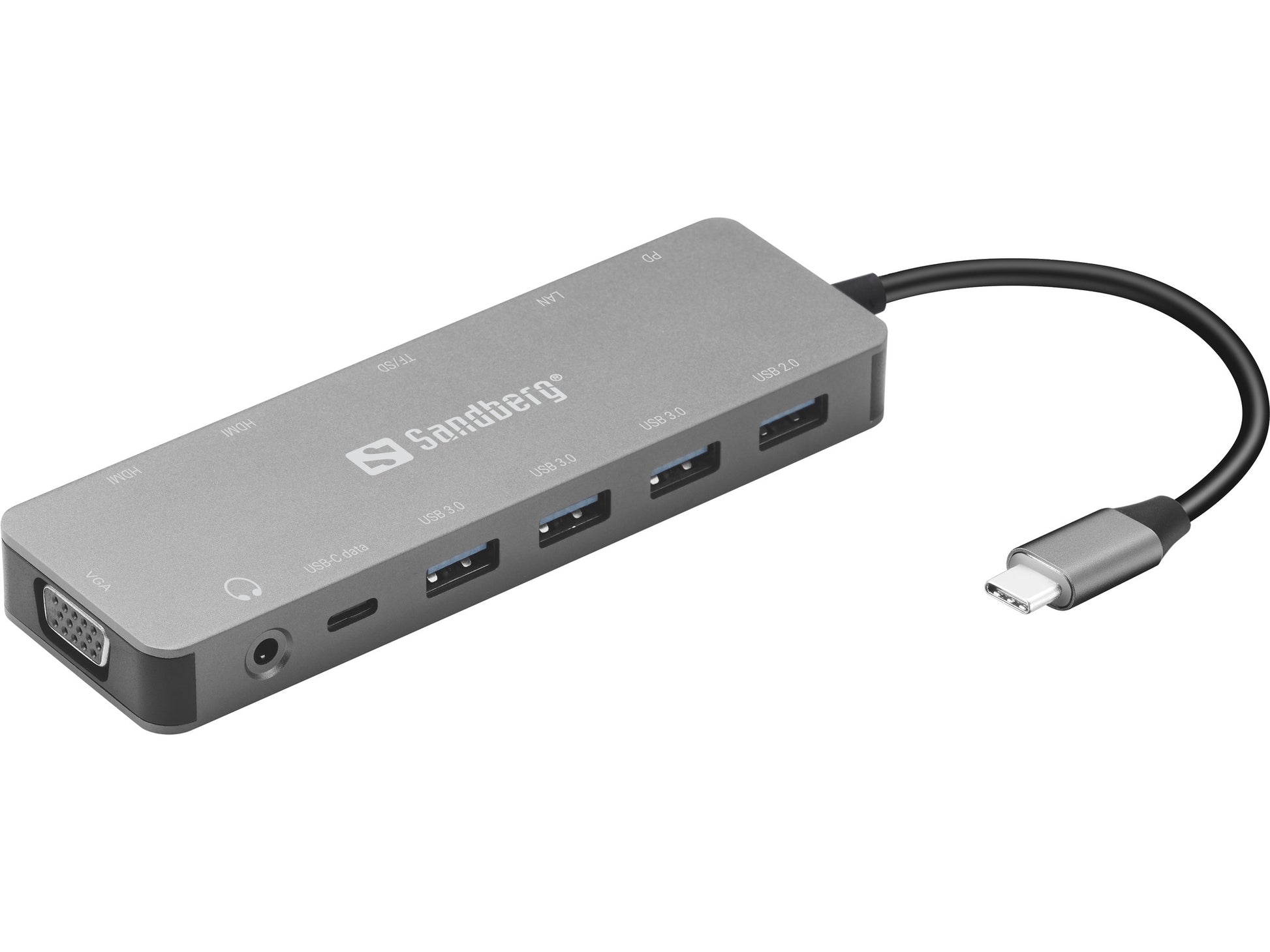 Sandberg Multiport-Adapter – USB-C, 2× HDMI, 1× VGA, 4× USB-A, 100 W PD, GbE, für Windows/Mac