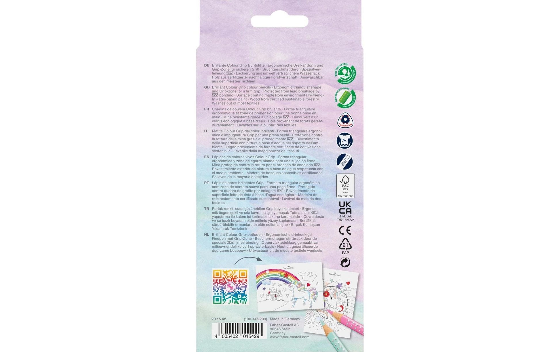 Faber-Castell Aquarellfarbstifte Colour GRIP Einhorn – Dreikant, Minen-Ø 3,0 mm, 13 Farben, im Kartonetui