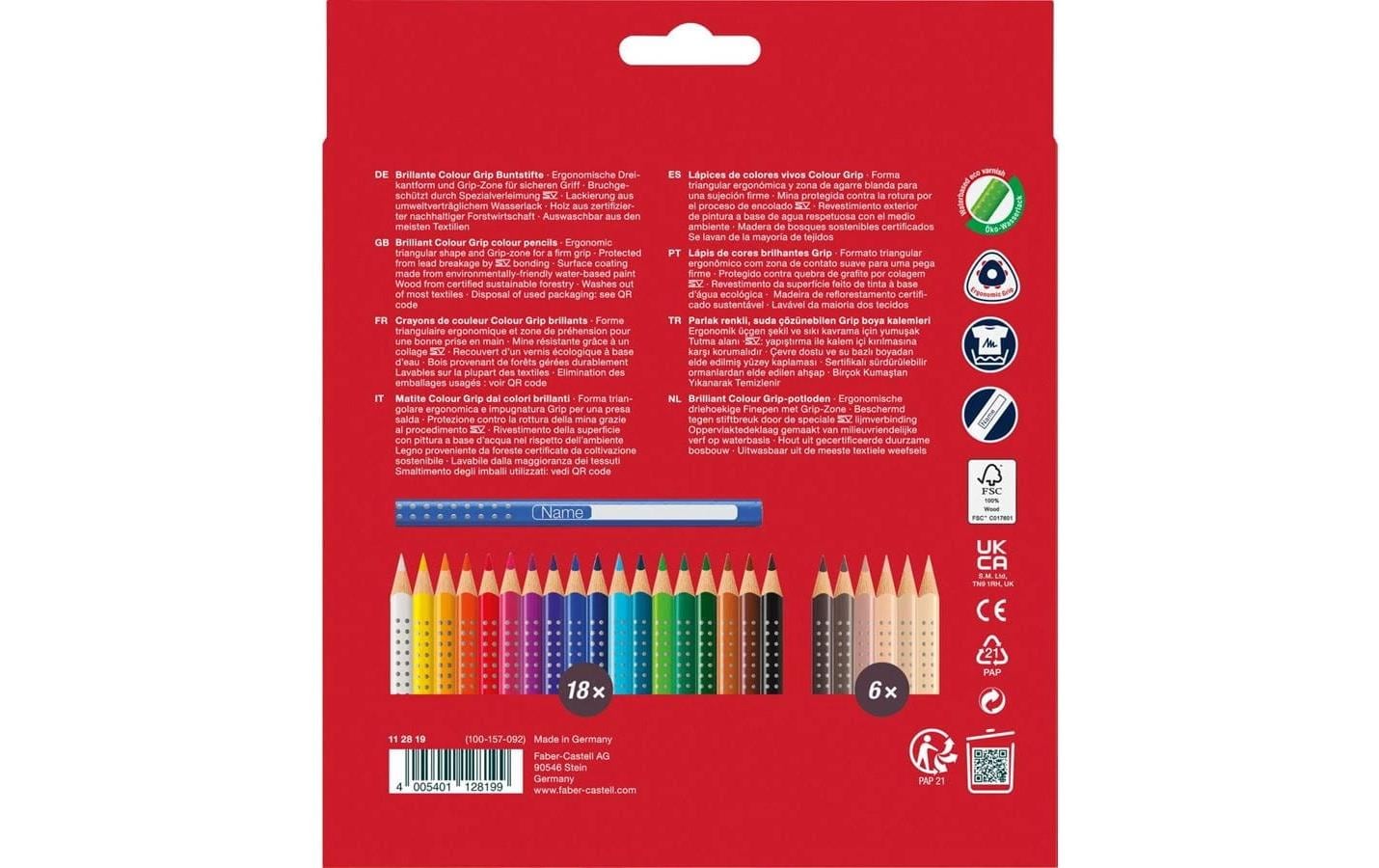 Faber-Castell Aquarellfarbstifte Colour GRIP – Dreikant, Minen-Ø 3,0 mm, 24 Farben, im Kartonetui