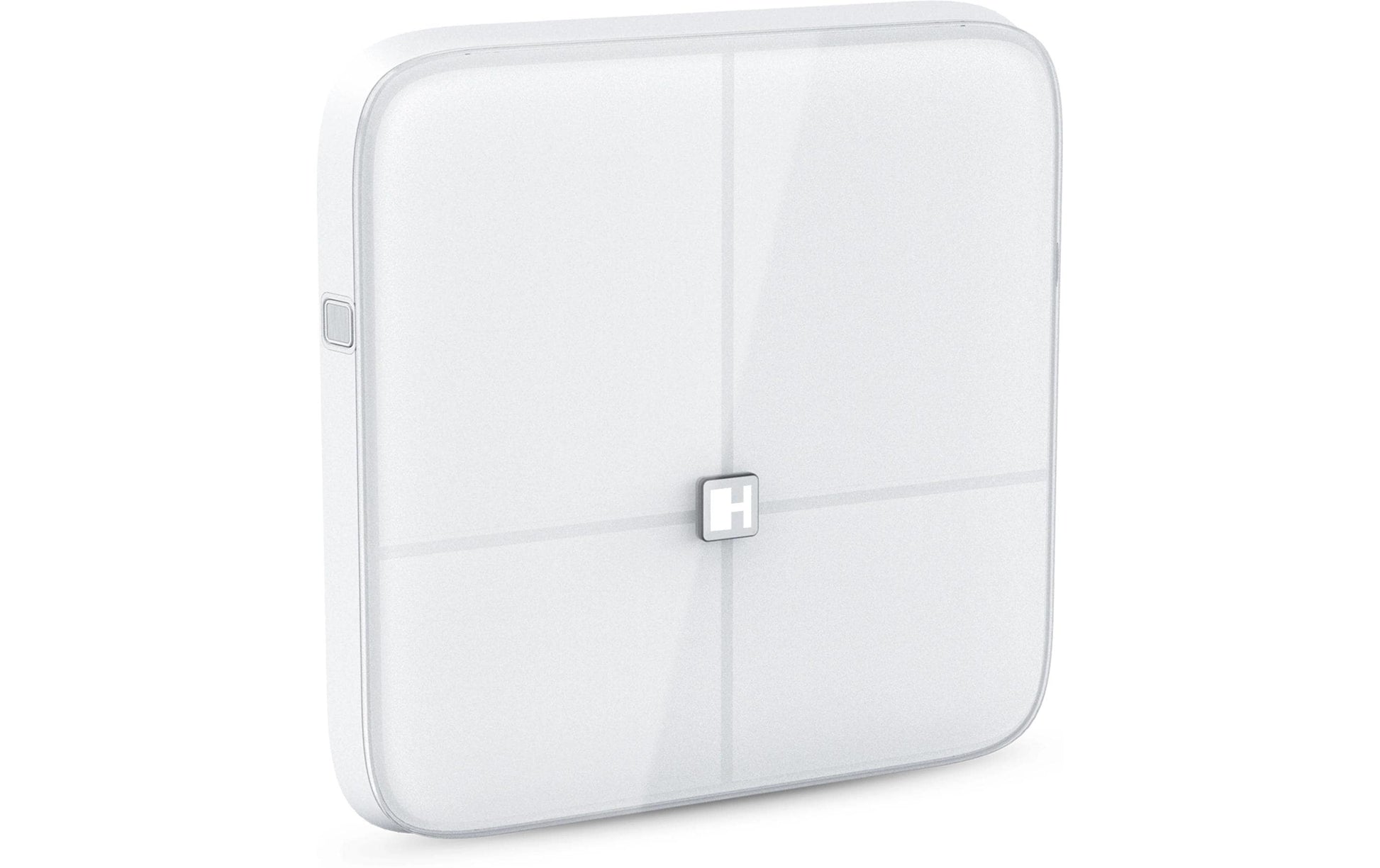 HAMMER Paketwaage Body Screen TX – Tragkraft 200 kg, Wiegefläche 31,5 × 31,5 cm, Batterie, Glas, Weiss