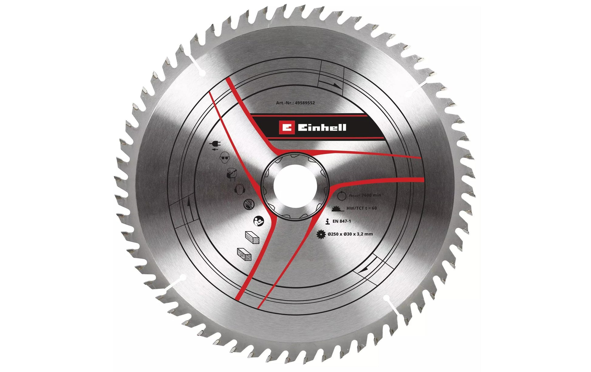 Einhell Kreissägeblatt 250 × 30 × 3,2 mm, 60 Zähne Hartmetall – für Holz – 1 Stück