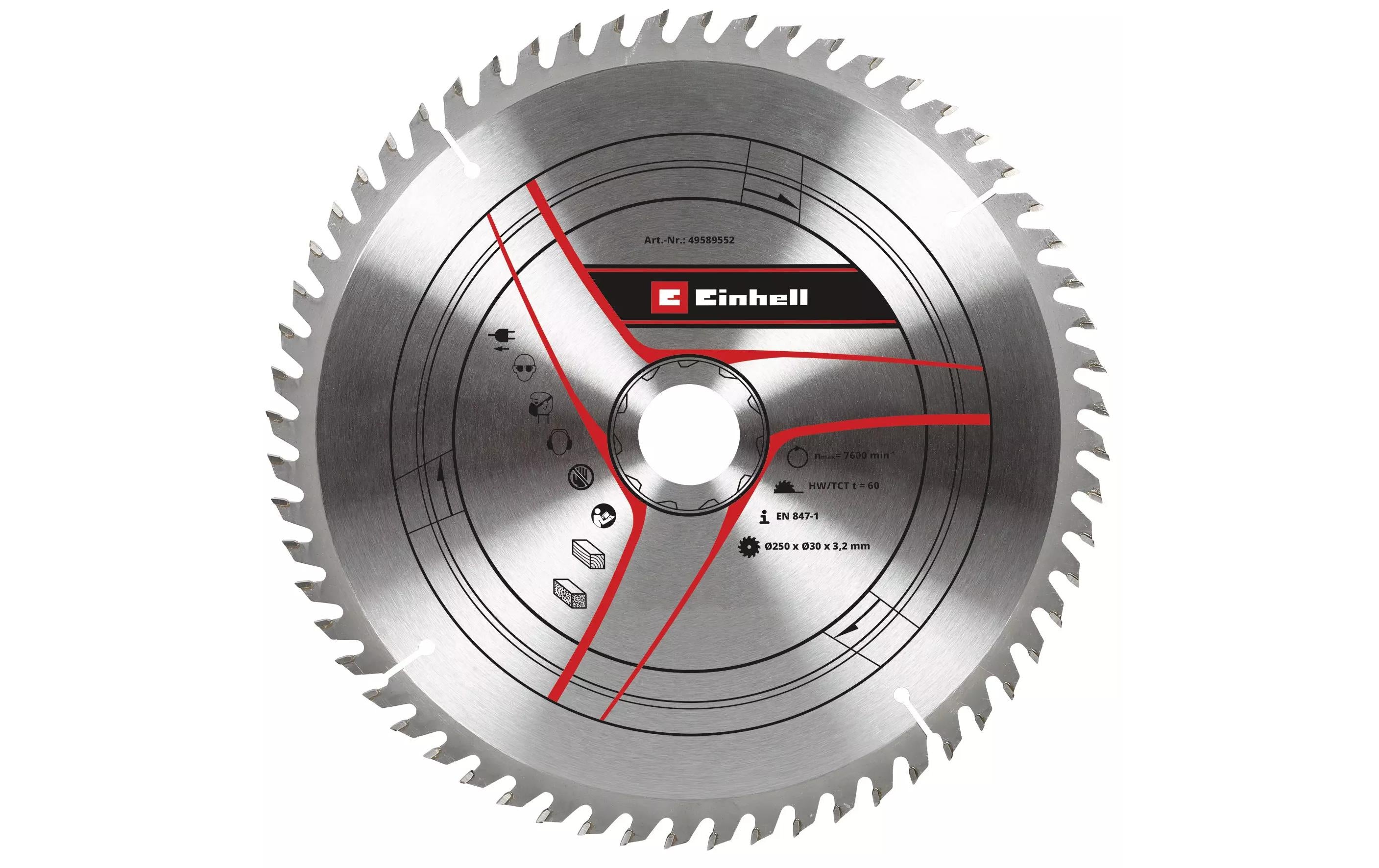 Einhell Kreissägeblatt 250 × 30 × 3,2 mm, 60 Zähne Hartmetall – für Holz – 1 Stück