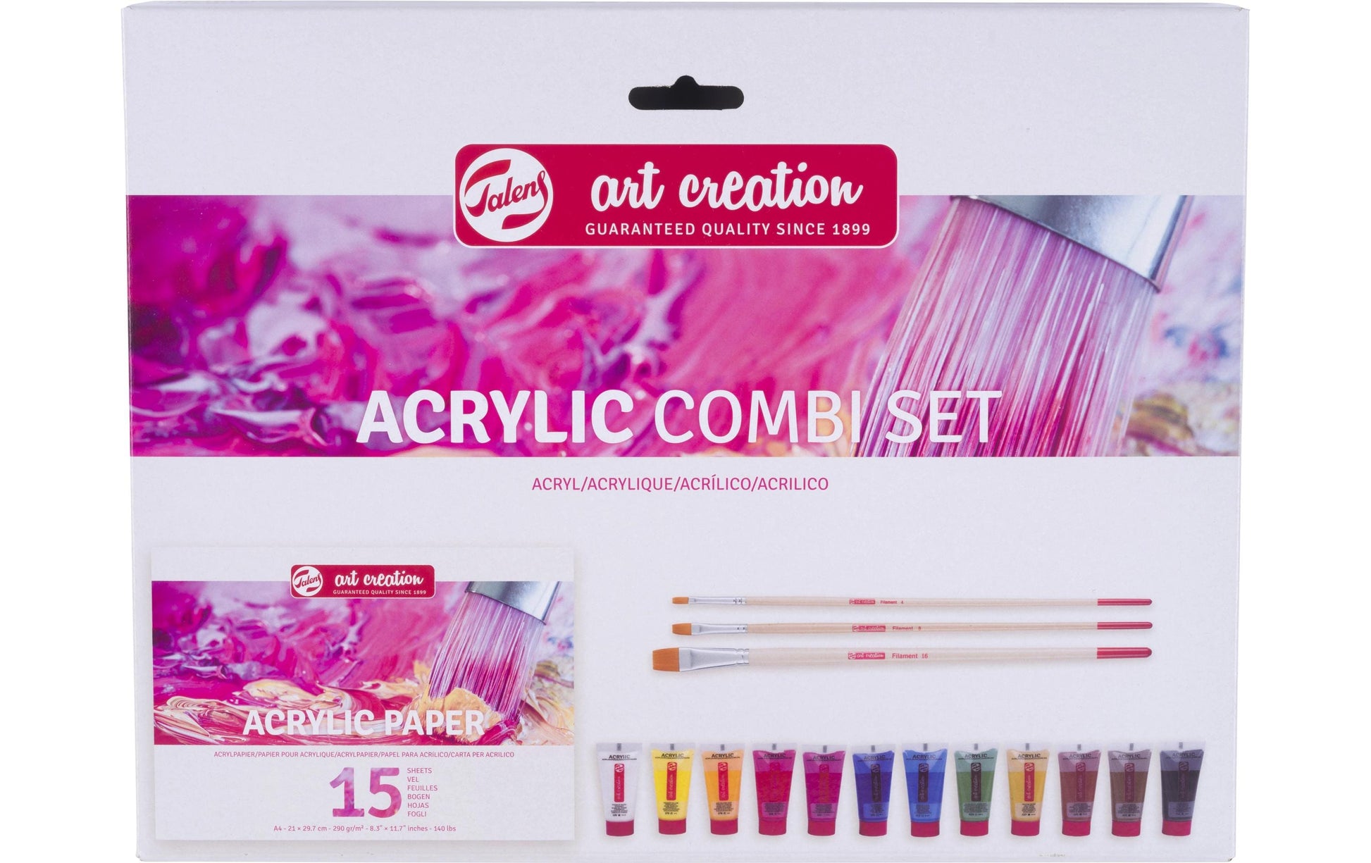 Talens Art Creation – Acrylset – 12 Farben, 12 × 12 ml, seidenglanz, inkl. Pinsel & A4-Block
