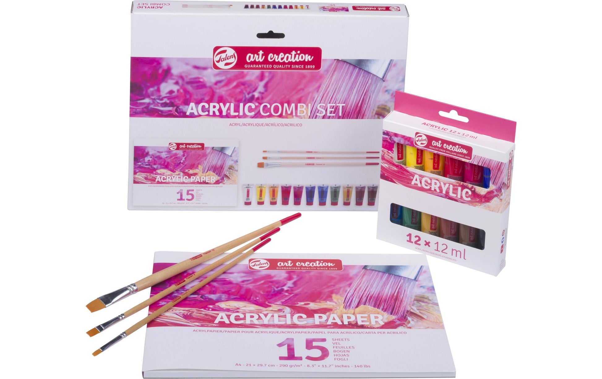 Talens Art Creation – Acrylset – 12 Farben, 12 × 12 ml, seidenglanz, inkl. Pinsel & A4-Block
