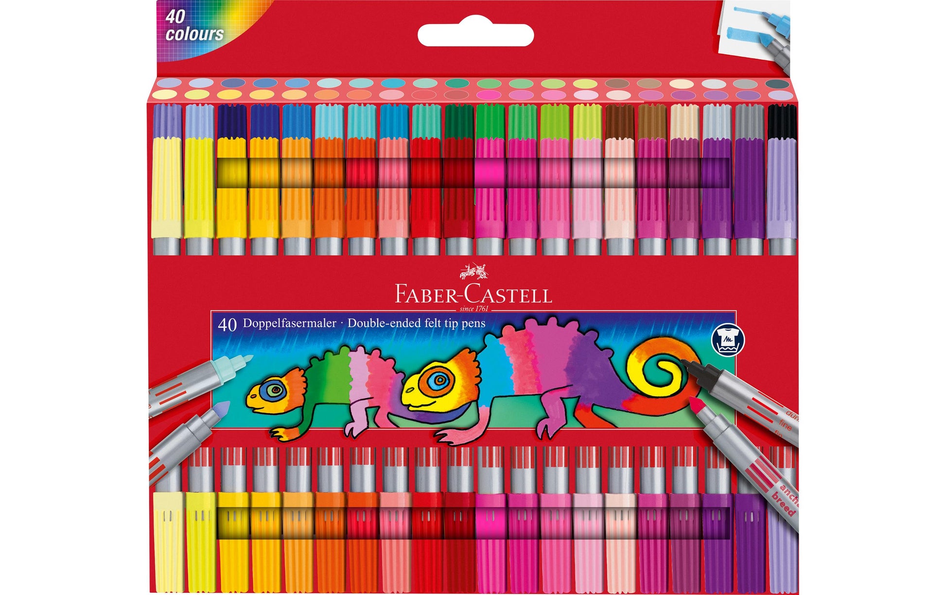 Faber-Castell Filzstifte, Doppelspitze – feine Spitze, wasservermalbar, 40 Farben