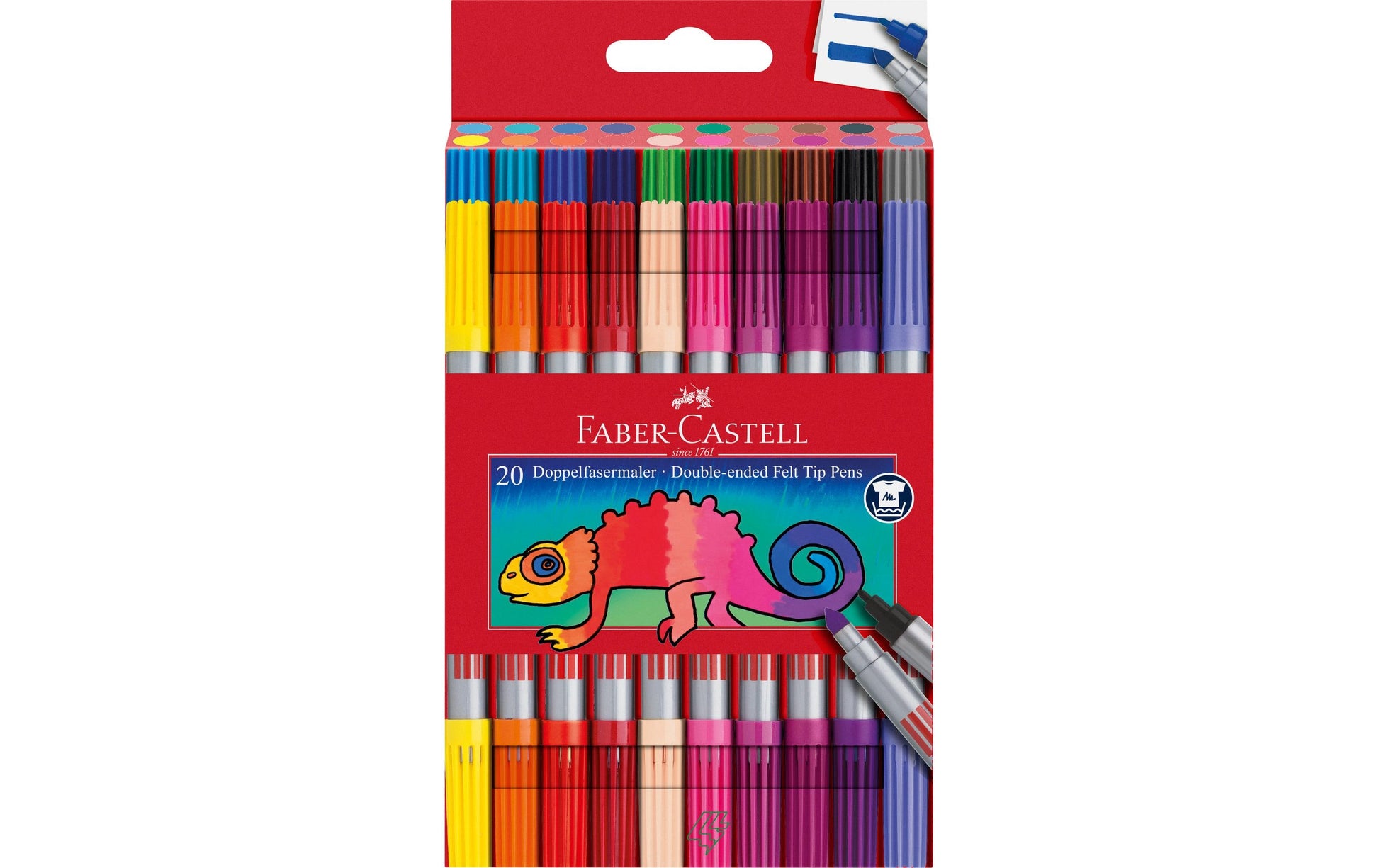 Faber-Castell Filzstifte, Doppelspitze – Kombi, 3–5 mm / 1 mm, wasserbasiert, auswaschbar, 20 Farben