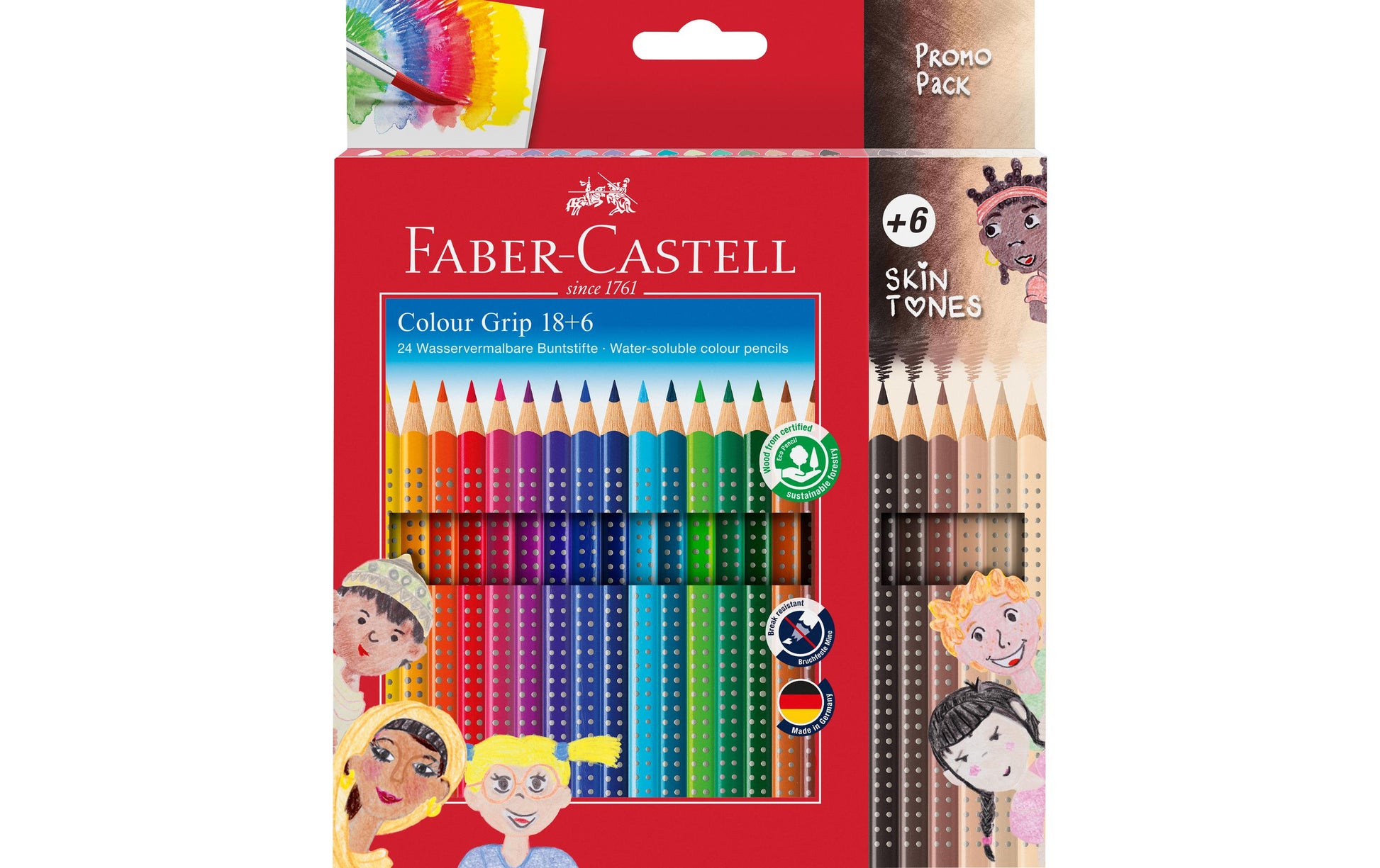 Faber-Castell Aquarellfarbstifte Colour GRIP – Dreikant, Minen-Ø 3,0 mm, 24 Farben, im Kartonetui