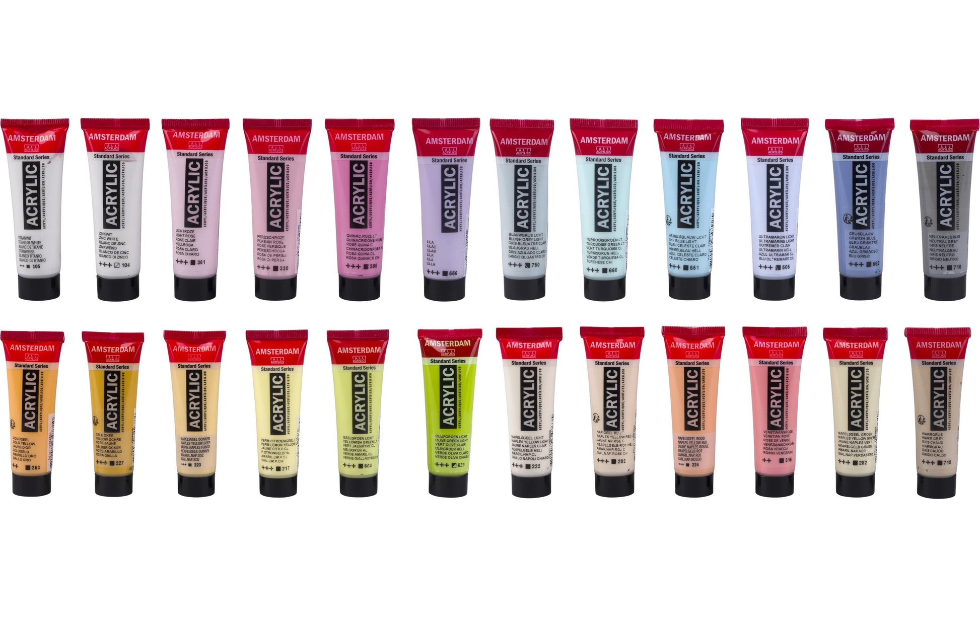 Amsterdam Acrylfarbe – Mehrfarbig, seidenmatt – 24 Farben – 24×20 ml (480 ml) – für Papier, Holz, Stein