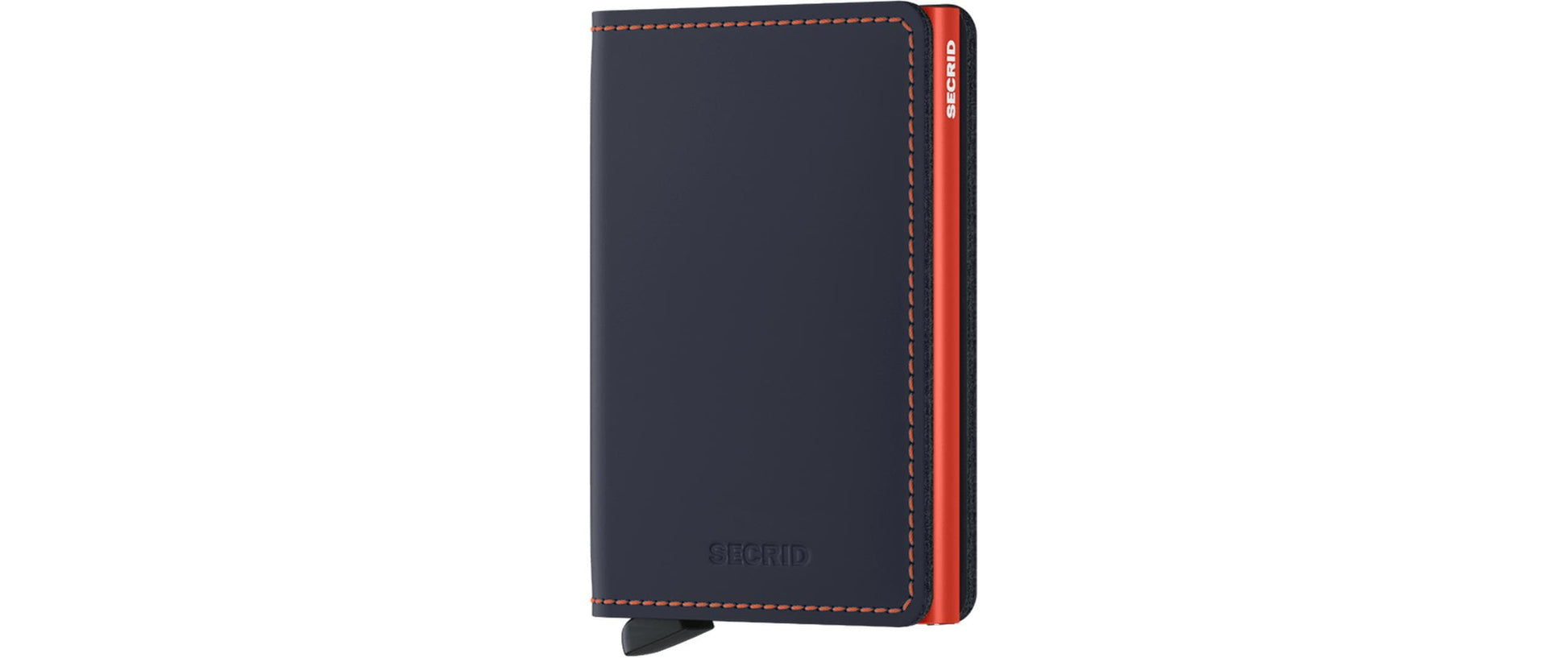Secrid Slimwallet Kartenetui – RFID-Schutz – 12 Karten, 68 × 102 × 16 mm – Leder – Nightblue/Orange