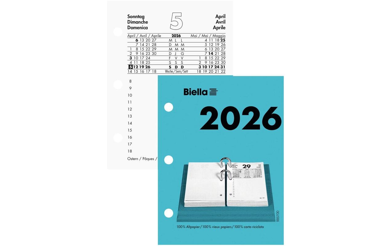 Biella Kalender-Einlage – 1 Tag/Seite, Spezial (70/38 mm), 8 × 10,8 cm, 2026