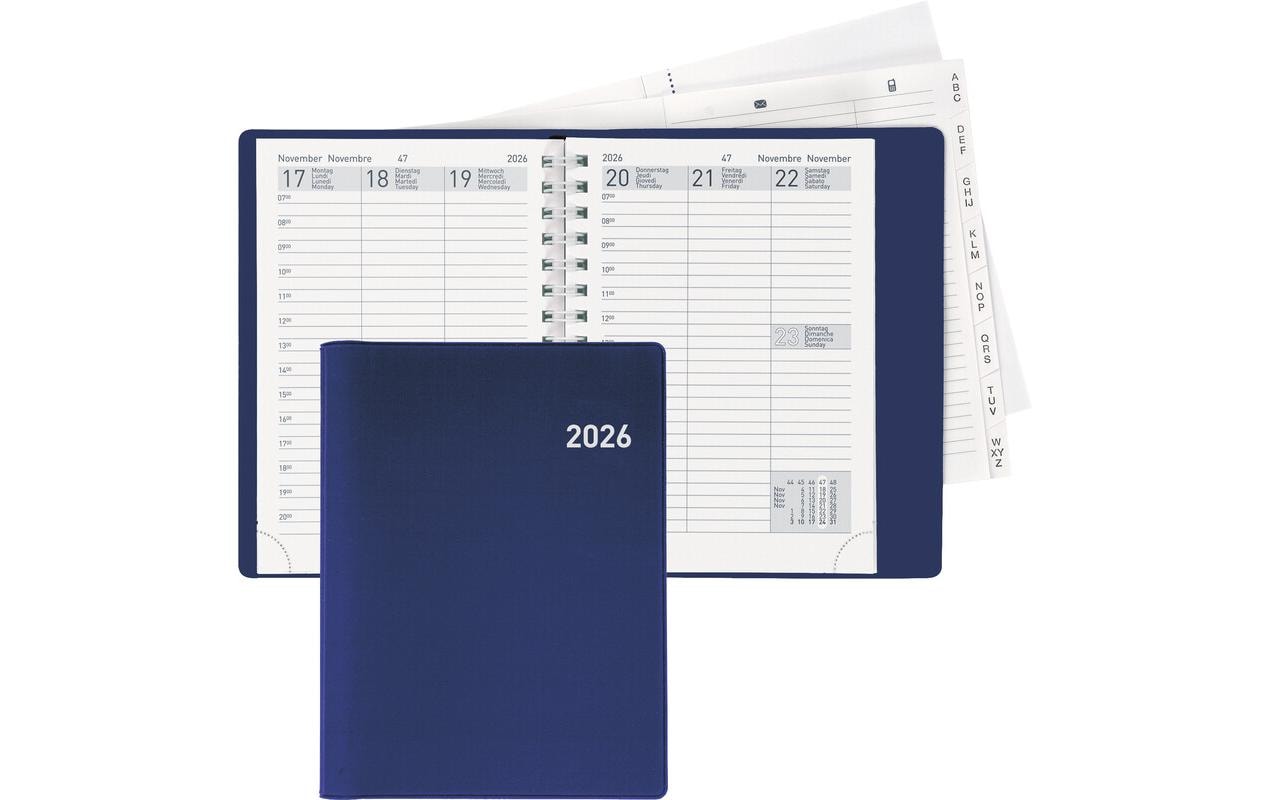 Biella Rex Agenda – 1 Woche/2 Seiten, Spiralbindung, 10,1 × 14,2 cm, 2026, Dunkelblau, FSC