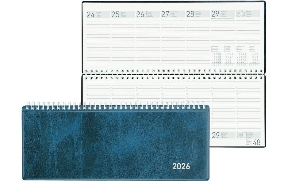 Biella Seplana Agenda – 1 Woche/2 Seiten, Spiralbindung, 29,8 × 11,7 cm, Jan–Dez, Dunkelblau, FSC