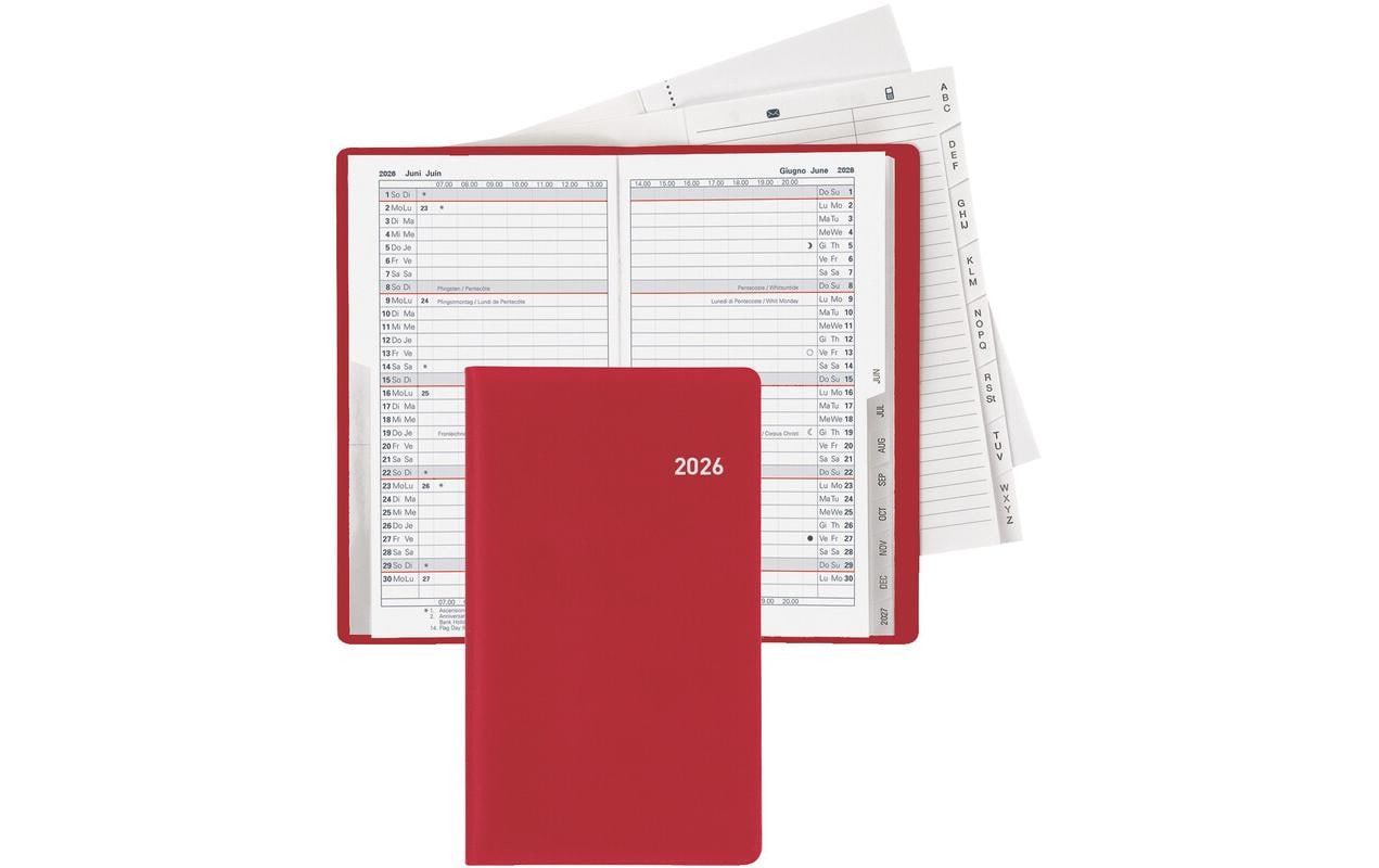 Biella Luzern Agenda – 1 Monat/2 Seiten, geheftet, 8,7 × 15,3 cm, 15 Monate Okt–Dez, 2026, Weinrot, PEFC