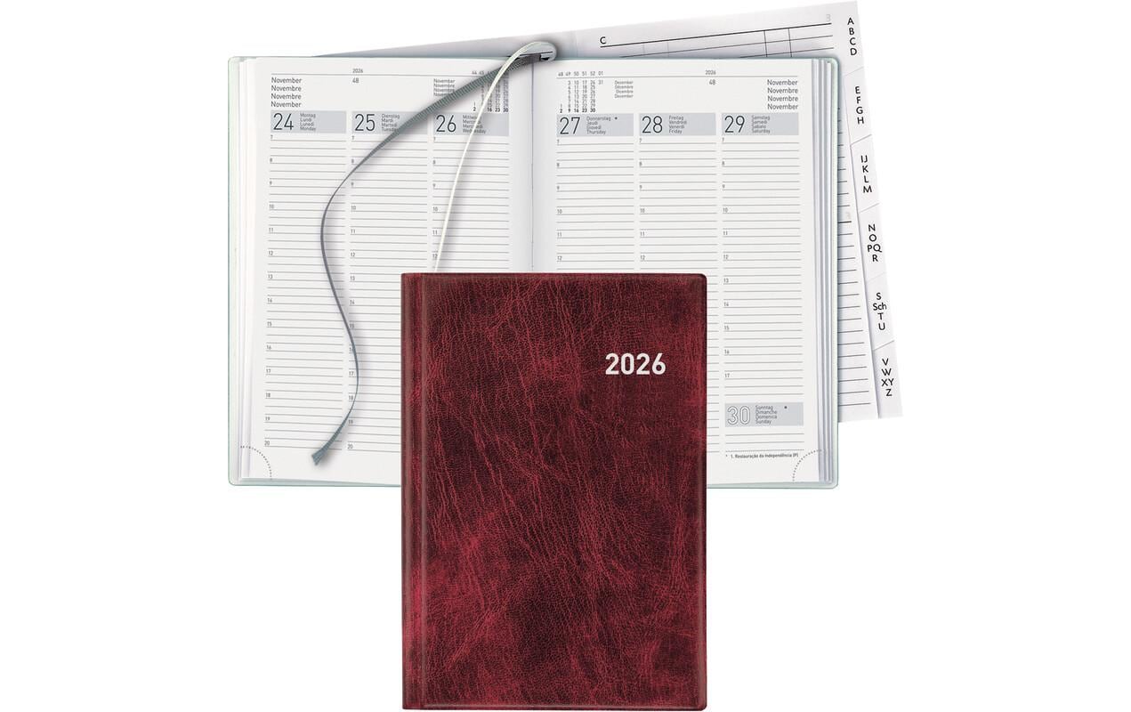 Biella Terminia Agenda – 1 Woche/2 Seiten, gebunden, 14,5 × 20,5 cm, 2026, weinrot, FSC