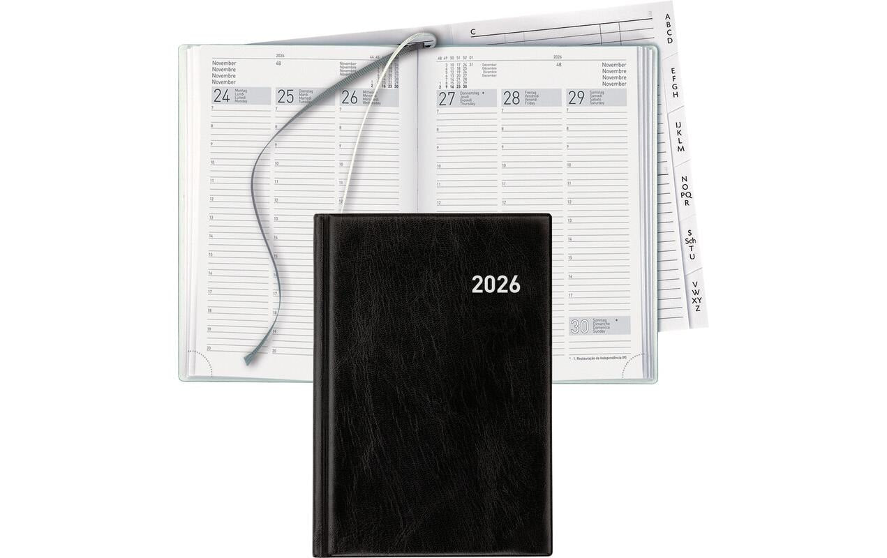 Biella Terminia Agenda – 1 Woche/2 Seiten, gebunden, 14,5 × 20,5 cm, Jan–Dez, schwarz, FSC