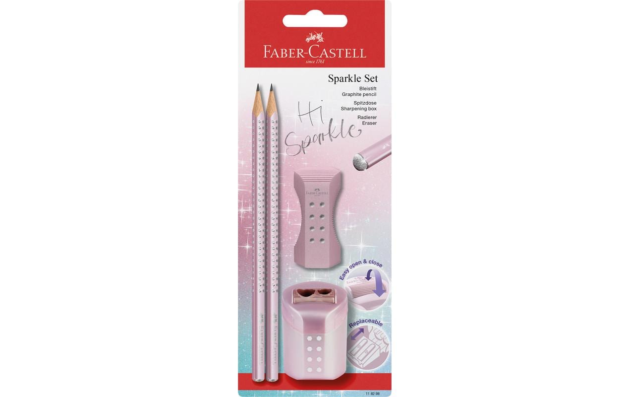 Faber-Castell Grip Hi Sparkle Bleistift, Dreikant, Grip-Zone B Mine Ø 2 mm rose metallic – Set, 4-teilig