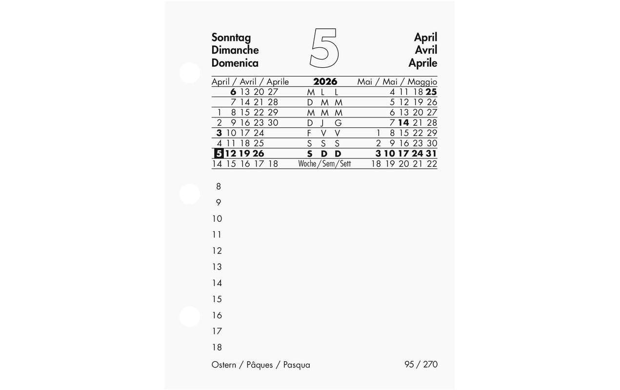 Biella Kalender-Einlage – 1 Tag/Seite, Spezial (70/38 mm), 8 × 10,8 cm, 2026
