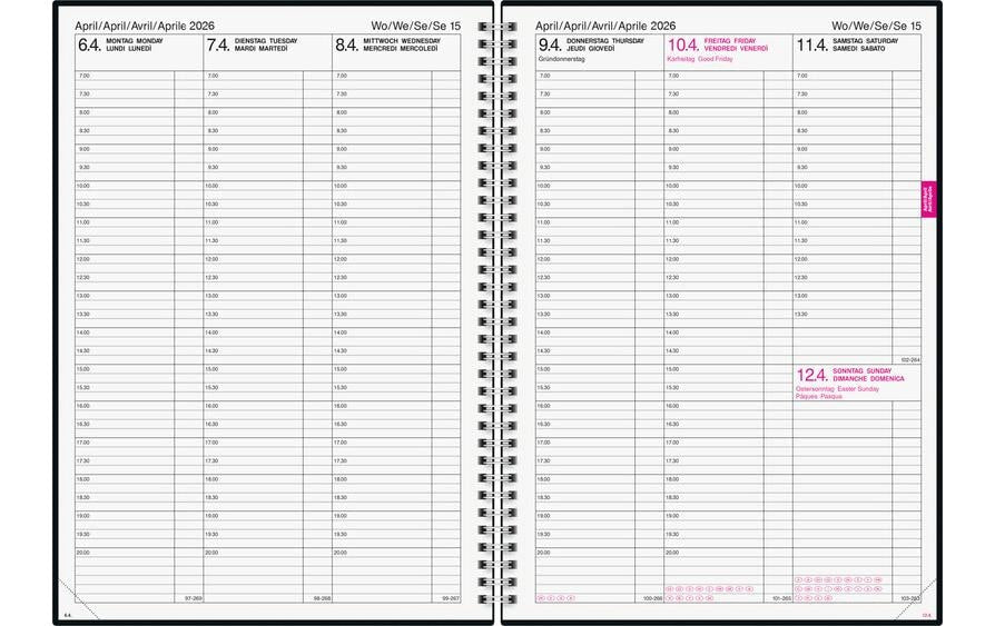 Biella Quarta Agenda – 1 Woche/2 Seiten, gebunden, A4, Jan–Dez, 2026