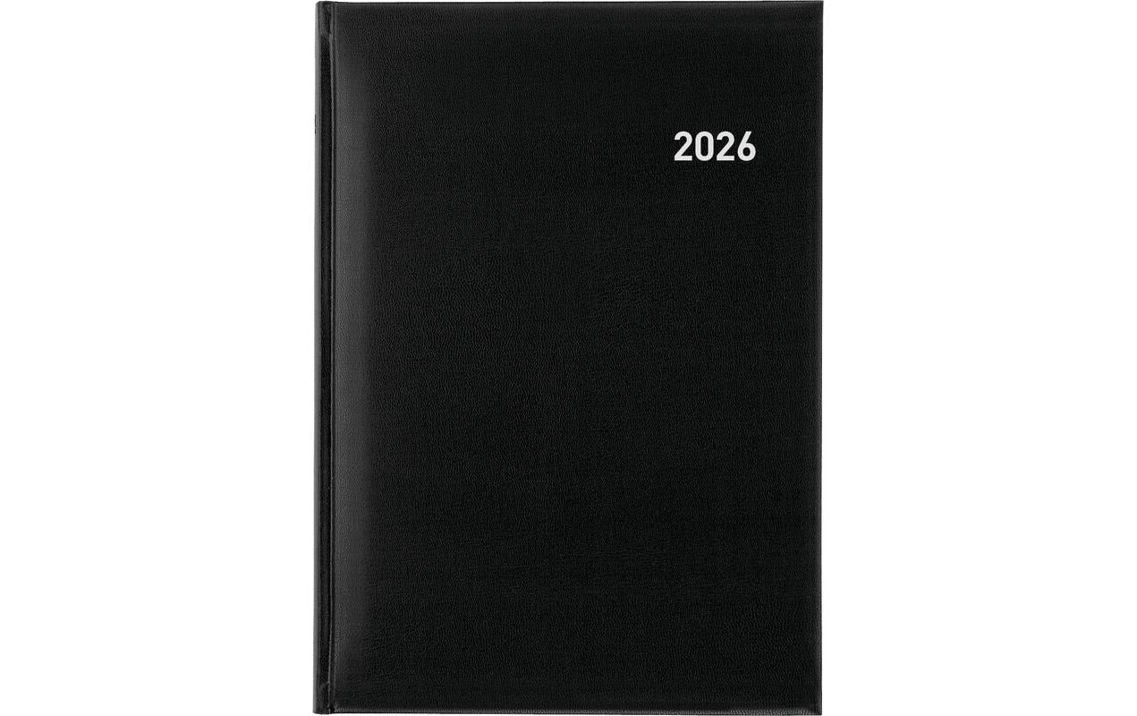 Biella Quattro Agenda – 1 Tag pro Seite, gebunden, A4, 2026, 1-Stunden-Takt, mehrsprachig, schwarz, FSC