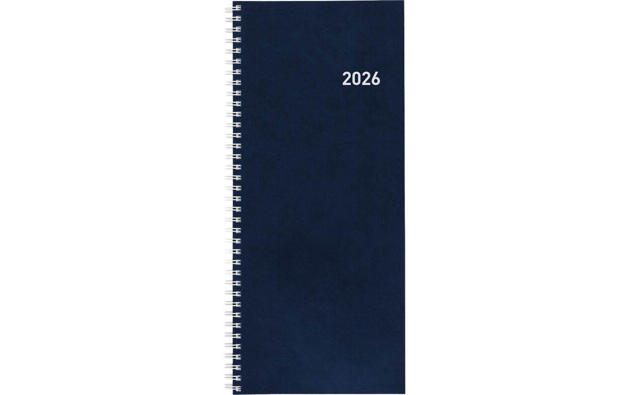 Biella Agenda – 1 Woche/2 Seiten, Spiralbindung, 13,5 × 31,5 cm, Jan–Dez, 2026, Dunkelblau, FSC