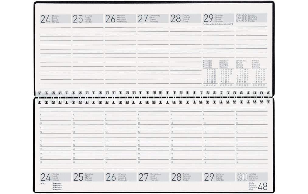 Biella Seplana Agenda – 1 Woche/2 Seiten, Spiralbindung, 29,8 × 11,7 cm, Jan–Dez, Dunkelblau, FSC