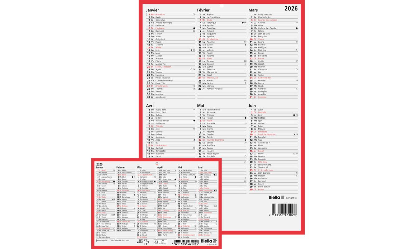Biella Tafelkalender – 6 Monate pro Seite – Deutsch – 2026 – 32 × 29,7 cm