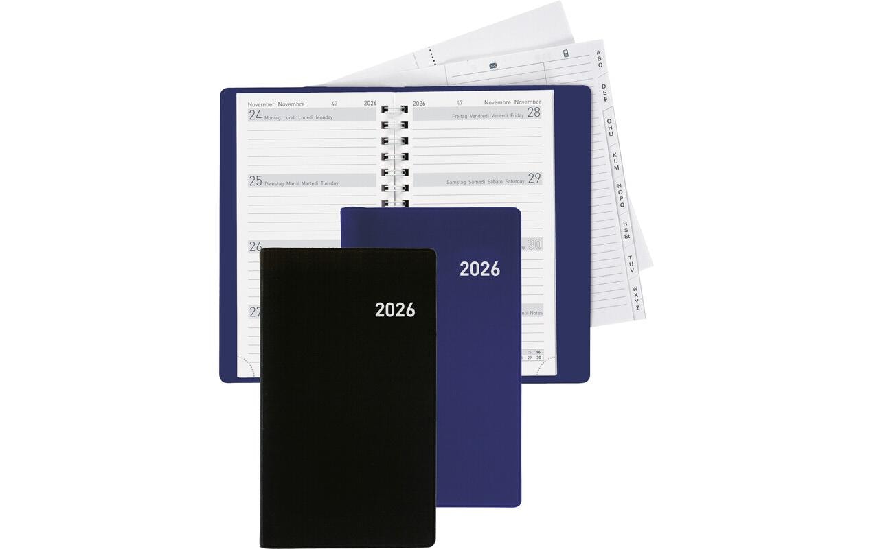 Biella Brüssel Agenda – 1 Woche/2 Seiten, Spiralbindung, 8,5 × 15,3 cm, 2026, Schwarz, FSC