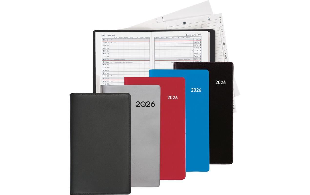 Biella Luzern Agenda – 1 Monat/2 Seiten, geheftet, 8,7 × 15,3 cm, 15 Monate Okt–Dez, 2026, schwarz, PEFC