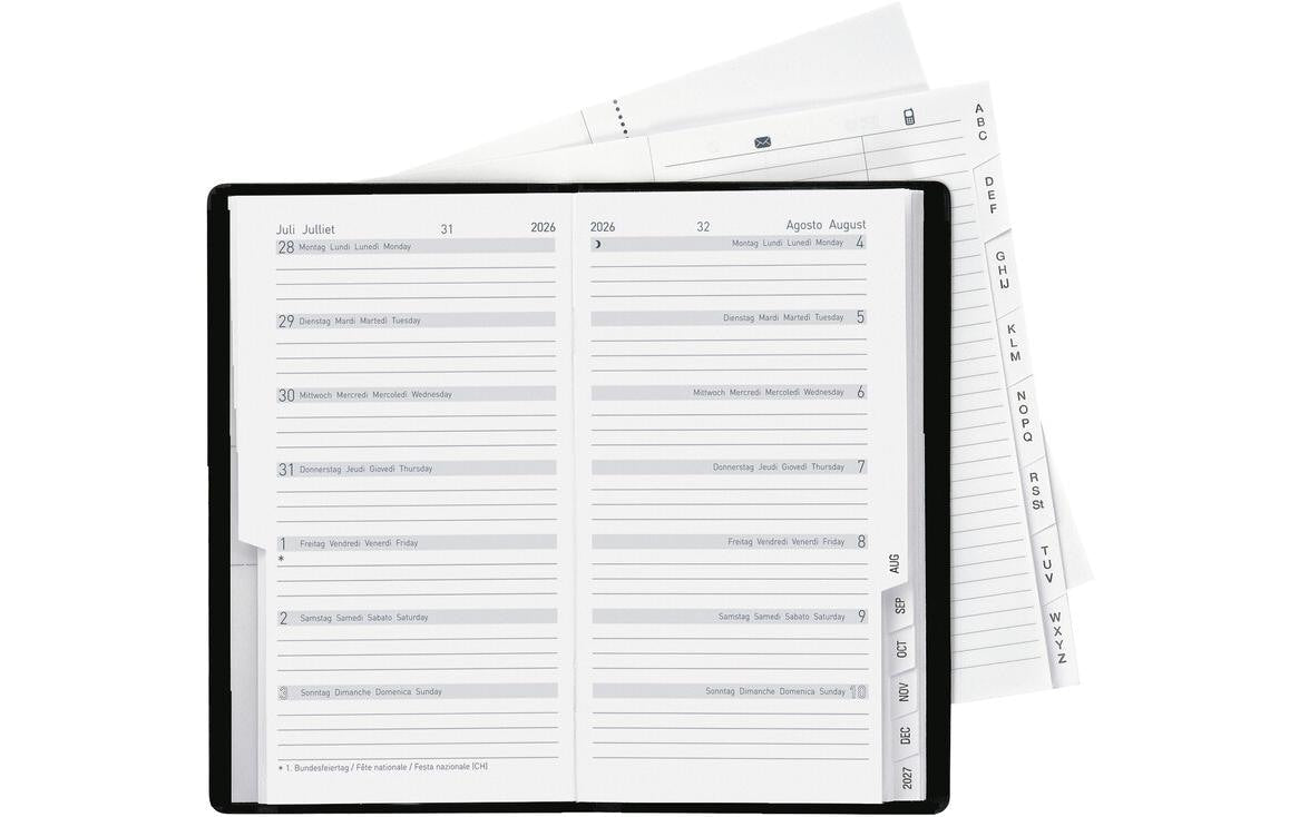 Biella Planer Bern Agenda – 1 Woche/1 Seite, geheftet, 8,7 × 15,3 cm, 2026, mehrsprachig, PEFC