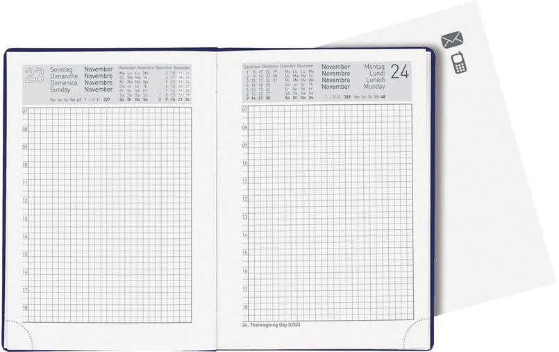 Biella Technikus Agenda – 1 Tag pro Seite, gebunden, 10,1 × 14,2 cm, 2026, 1-Stunden-Takt, Dunkelblau, FSC