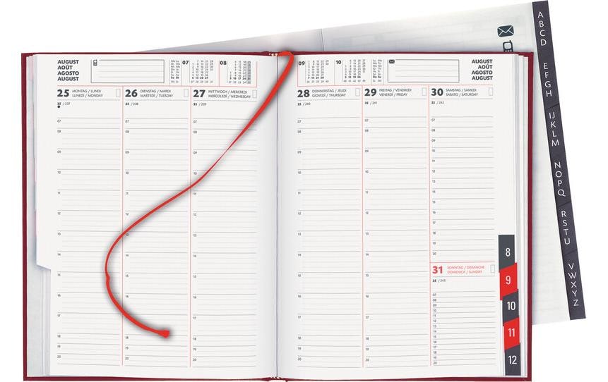 Biella Orario Geschäftsagenda – 1 Woche/2 Seiten, gebunden, 17,5 × 23,5 cm, 2026, Weinrot, FSC